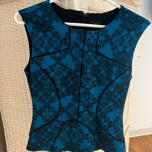 Worthington Blue and Black Fitted Peplum Blouse